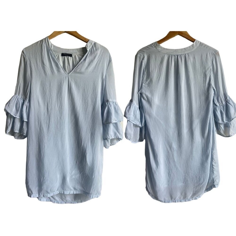 Maven West Light Blue Ruffle Sleeve Dress